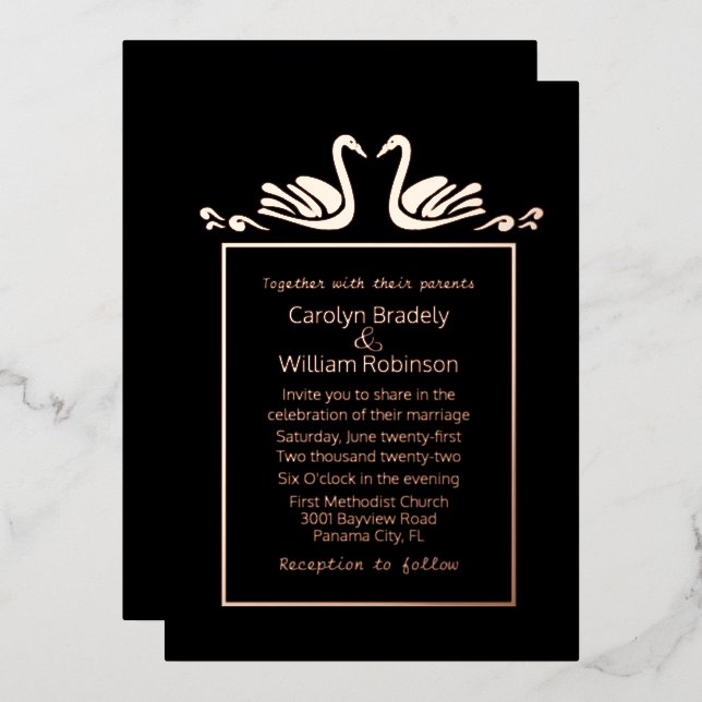 Rose Gold Swans Black Wedding (Front/Back)