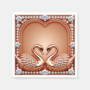 Rose Gold Swans Diamond Heart Ornate Romantic Love Napkin