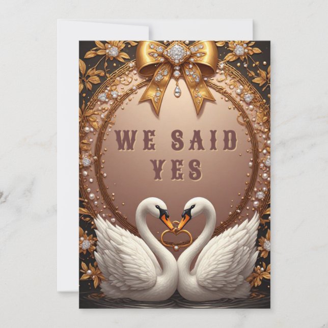 🌷 Rose Gold Swans Frame Wedding 💍 Invitation (Front)