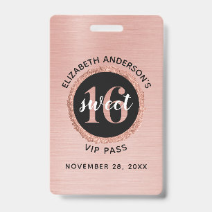 Rose Gold Sweet 16 Birthday VIP Badge
