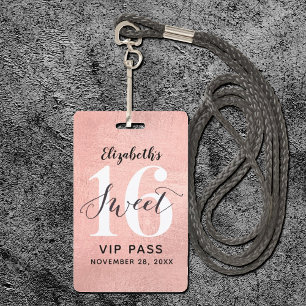 Rose Gold Sweet 16 Birthday VIP Badge