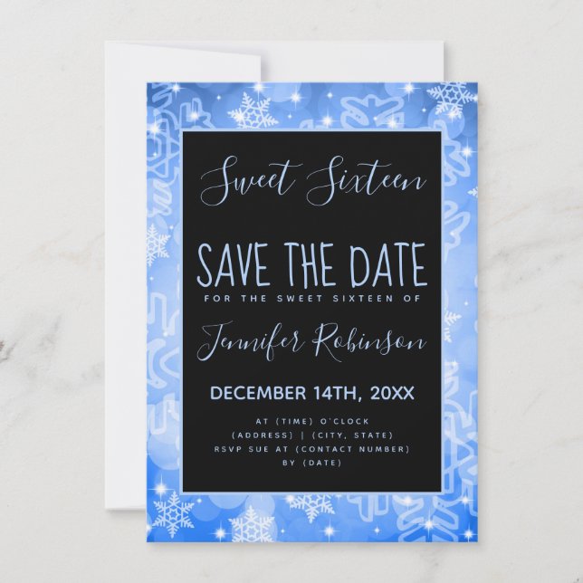 Rose Gold Sweet 16 Birthday Winter Sparkles Save The Date (Front)