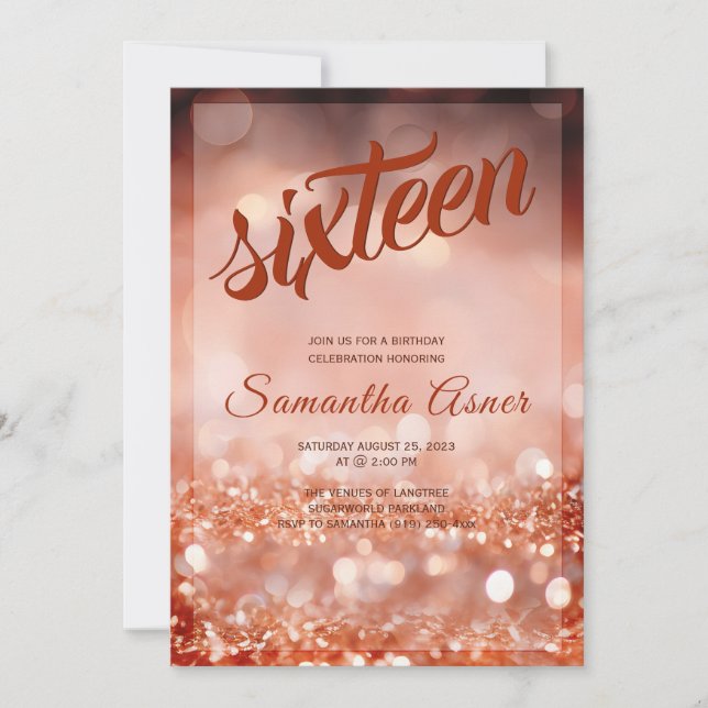 Rose Gold Sweet 16 Decorations Invitation (Front)
