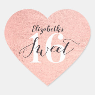 Rose Gold Sweet 16 Girl Birthday Heart Sticker