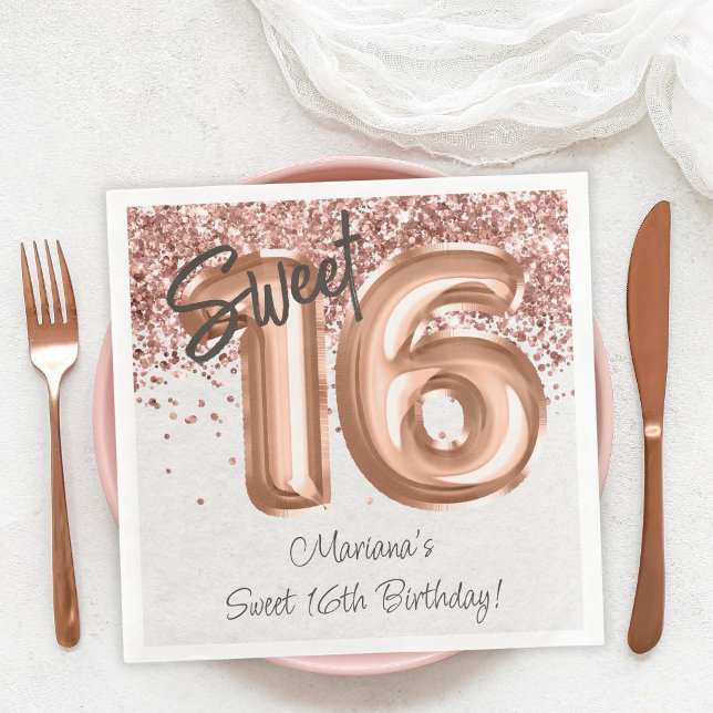  Rose Gold Sweet 16th Birthday Party Napkin (Creator Uploaded)