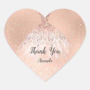 Rose Gold Sweet 16th  Bridal Heart Thank Dress Sticker