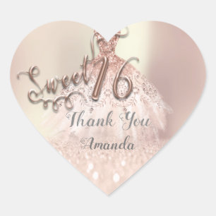 Rose Gold Sweet 16th Princess Heart Thank Dress Sticker