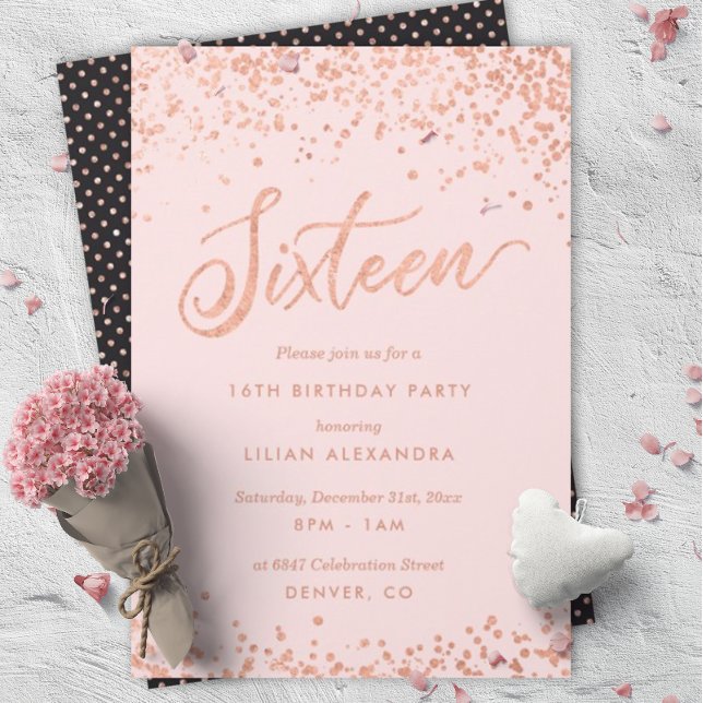Rose Gold Sweet Sixteen Party Invitation Faux Foil (Creator Uploaded)