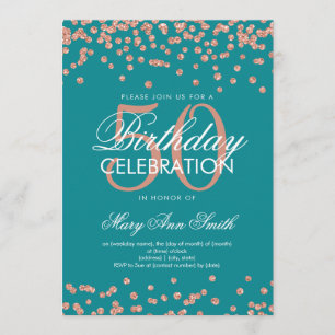 Rose Gold Teal 50th Birthday Glitter Confetti Invitation