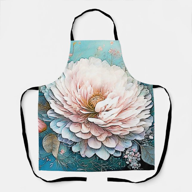 Rose Gold Teal Bloom Art Apron (Front)