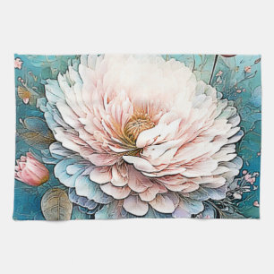 Rose Gold Teal Bloom Art Kitchen Towel