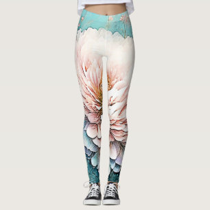 Rose Gold Teal Bloom Art Leggings