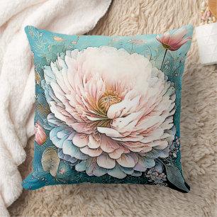 Rose Gold Teal Bloom Art Throw Pillow