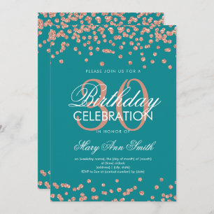Rose Gold Teal Glitter Confetti 30th Birthday Invitation
