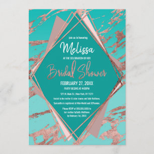 Rose Gold Teal Green Marble Bridal Shower Invitation