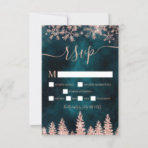 Rose gold teal pine navy Christmas winter rsvp