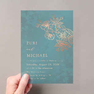 Rose Gold Teal Transparent Casual Wedding Acrylic Invitations