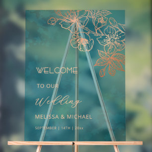 Rose Gold Teal Transparent Wedding Acrylic Sign