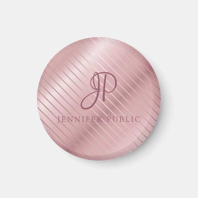 Rose Gold Template Monogram Modern Elegant Magnet (Front)