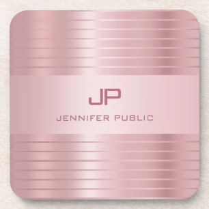 Rose Gold Template Monogrammed Modern Elegant Coaster