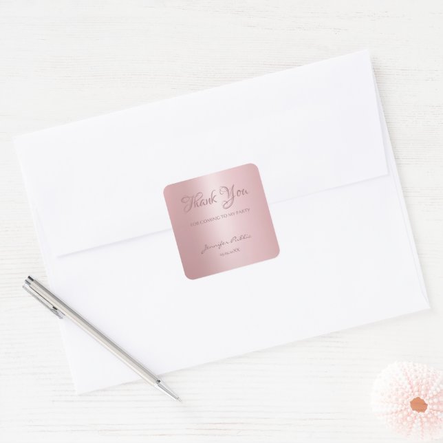 Rose Gold Template Thank You Hand Script Text Square Sticker (Envelope)