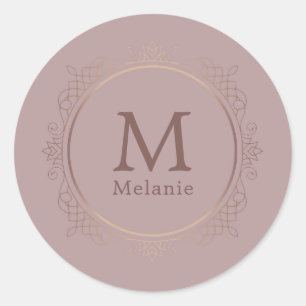 Rose Gold Template Trendy Monogram Elegant Classic Round Sticker