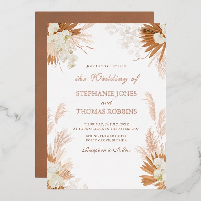 Rose Gold Terracotta Pampas Grass Orchid Wedding (Front/Back)