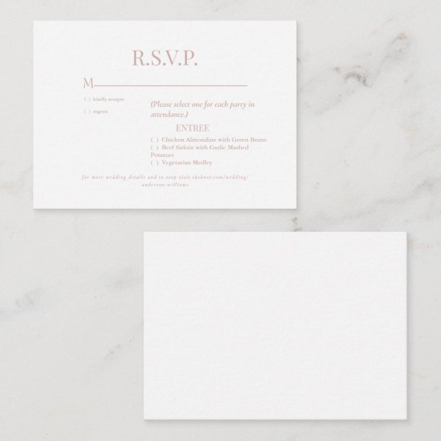 Rose Gold Text Wedding RSVP Enclosure Card (Front/Back)