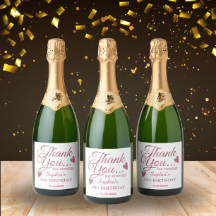 Rose Gold Thank You 50th Birthday Party Favours Sparkling Wine Label