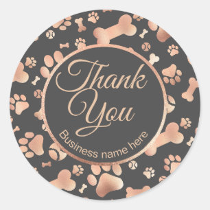 Rose Gold Thank You Dog Business Paw Print Classic Round Sticker