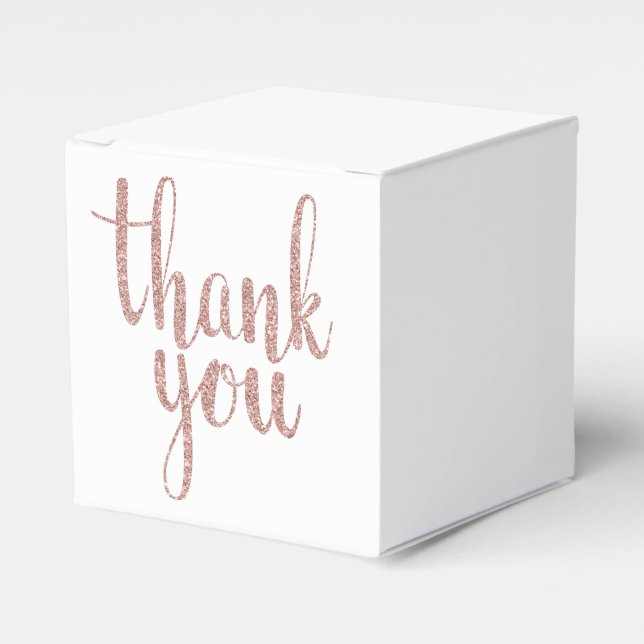 Rose gold thank you favour boxes, glitter favor box (Front Side)