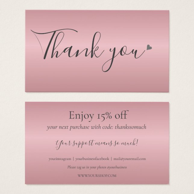 Rose Gold Thank You For Shopping Discount Card (Front & Back)
