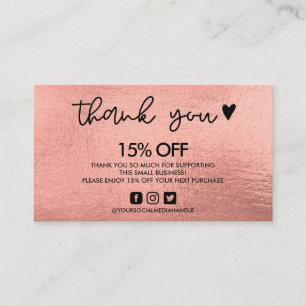 Rose Gold Thank You Heart Business Card
