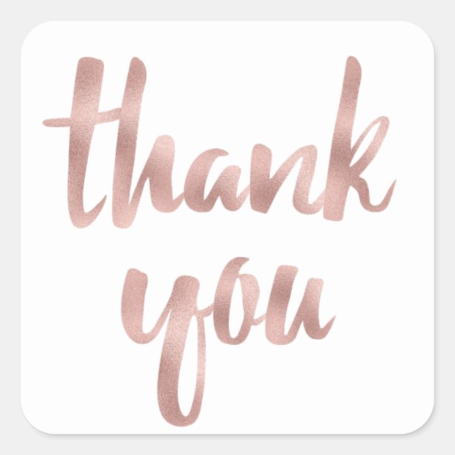 Rose gold thank you stickers, foil font square sticker (Front)