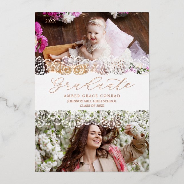 Rose Gold Then & Now Chic Lace Romantic Graduate (Front)