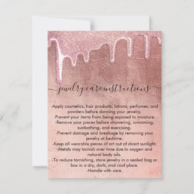 Rose Gold Thick Glitter Drips Jewellery Care Card (Front)