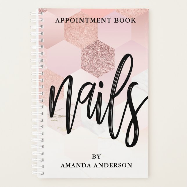 Rose Gold Tiled Texture Nails Appointment Book Planner (Front)