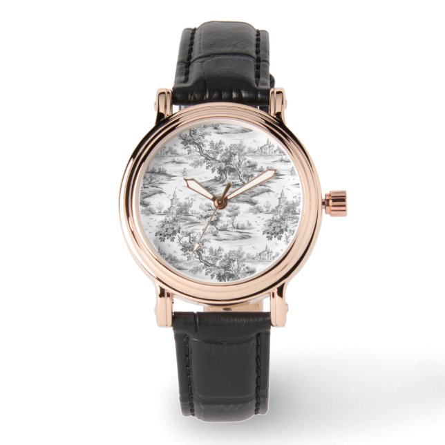 Rose Gold Timepiece with Black strap French Toile  Watch (Front)