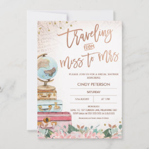 Rose Gold Traveling Miss to Mrs Bridal Shower Invitation