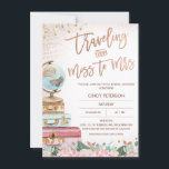 Rose Gold Traveling Miss to Mrs Bridal Shower Invitation<br><div class="desc">Rose Gold Traveling Miss to Mrs Bridal Shower Invitation Travel themed bridal shower invitation featuring a rose gold calligraphy heading, traveling from Miss to Mrs and a world globe and suitcases. A blush floral arrangement with rose gold foliage is at the base of the design along with a hint of...</div>