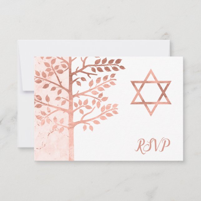 Rose Gold Tree of Life Bat Mitzvah RSVP Card (Front)