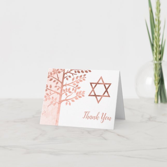Rose Gold Tree of Life Bat Mitzvah Thank You Card (Front)