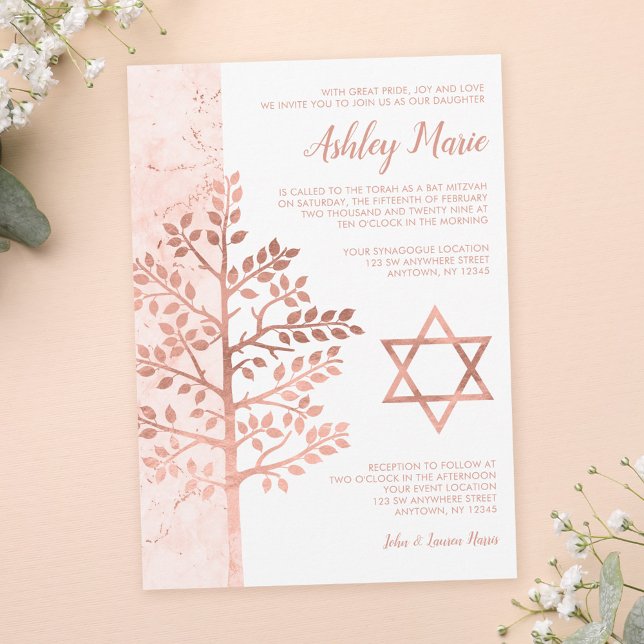 Rose Gold Tree of Life Invitations Bat mitzvah (Créateur téléchargé)