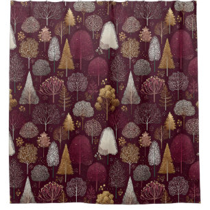 Rose Gold Trees on Burgundy Luxe Woodland