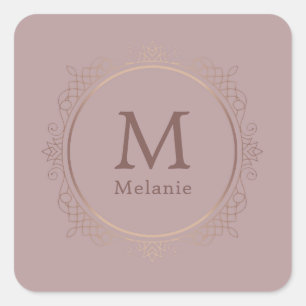 Rose Gold Trendy Monogram Elegant Template Square Sticker
