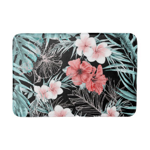 Rose Gold Tropical Botanical Island Paradise Chic Bath Mat