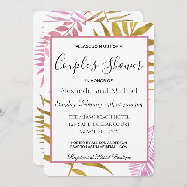Rose Gold Tropical Floral Couple's Shower Invitation (Front/Back)