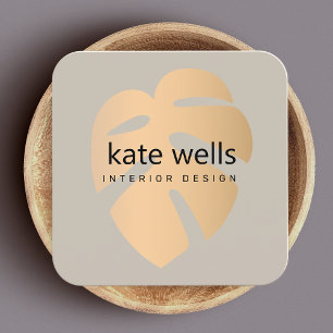 Rose Gold  Tropical Leaf  Interior Design Square Business Card