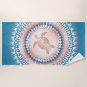 Rose Gold Turquoise Turtle Mandala Coastal Beach Towel