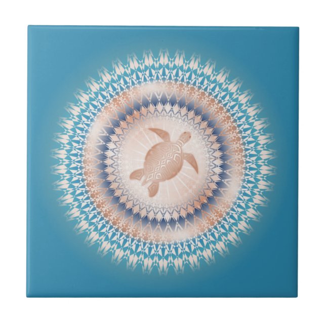 Rose Gold Turquoise Turtle Mandala Tile (Front)